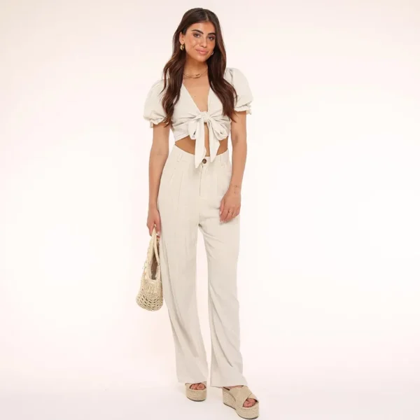 Missen Olivia & Kate Beige Rechte Linnen-Broek